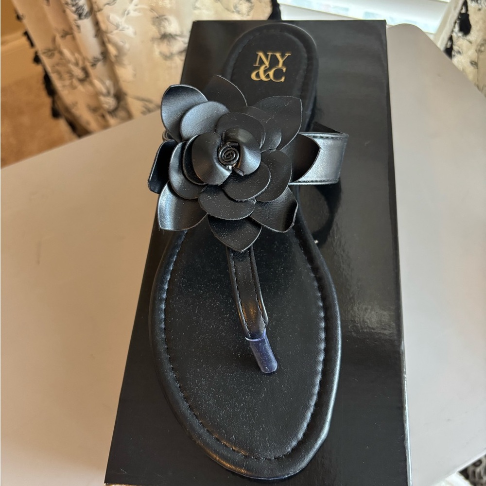 New York & Company Black Women's Sandals with Floral Accent